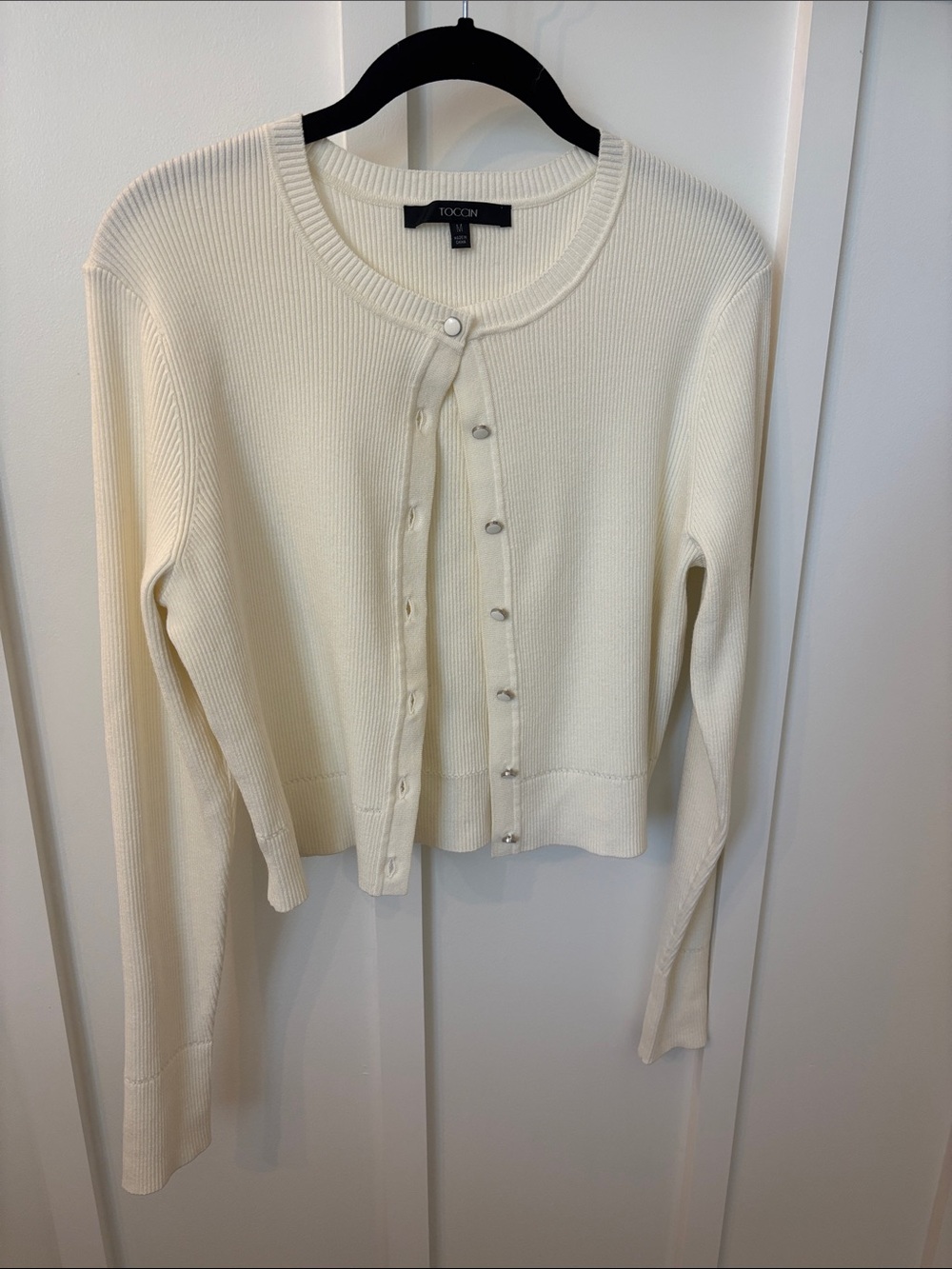 Toccin Ivory Ribbed Snap-Button Cardigan - Size M